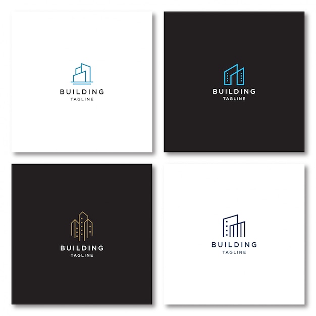 Logotipo de construcción con estilo de línea Vector Premium