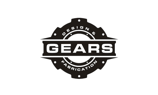 Logotipo de engranaje blanco y negro Vector Premium