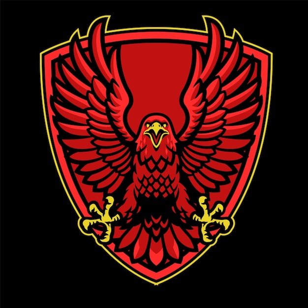 Logotipo de la mascota del águila roja en el escudo | Vector Premium