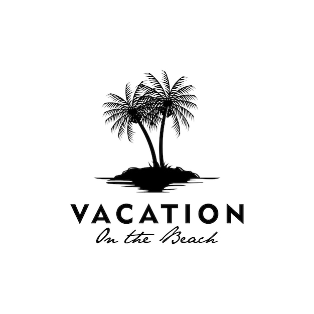 Logotipo de vacaciones con el símbolo del árbol de coco en la playa