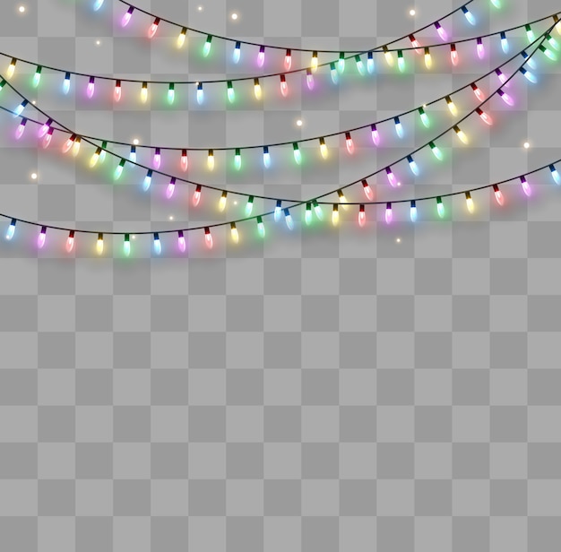 Luces navideñas aisladas elementos de diseño realista Vector Premium