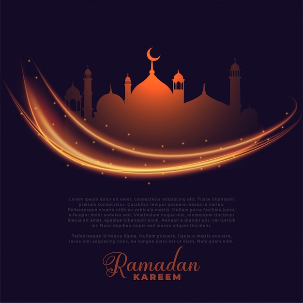 Luces que brillan intensamente de ramadan kareem que saludan diseño vector gratuito