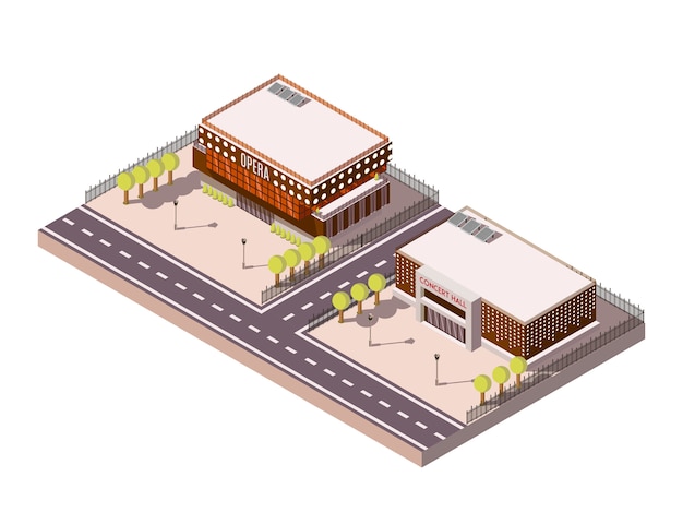 Lugares de entretenimiento conjunto isométrico vector gratuito