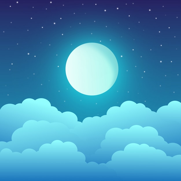 Luna Llena Con Nubes Y Estrellas En El Cielo Nocturno Vector Premium