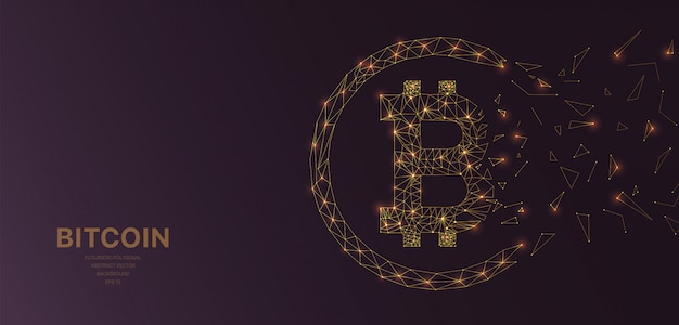 Malla poligonal de alambre futurista con bitcoin Vector Premium