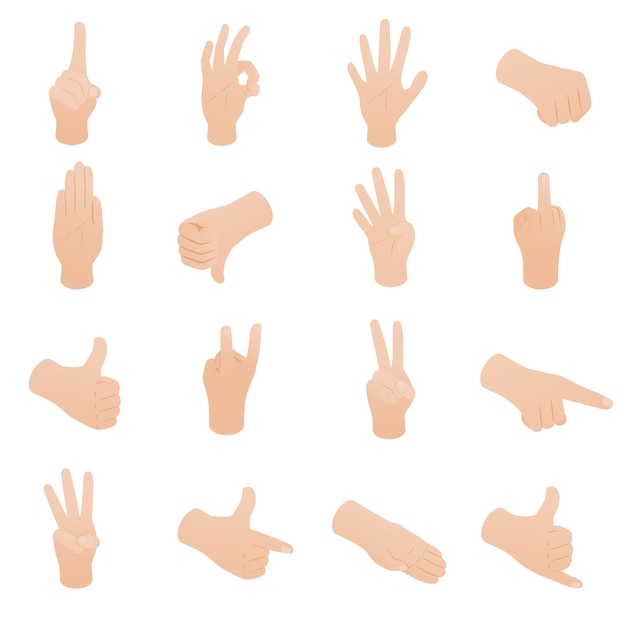 La mano fijó en el estilo isométrico 3d aislado en el fondo blanco Vector Premium