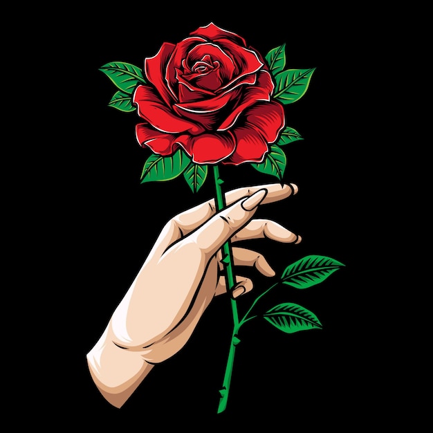 Mano Con Ilustración De Rosa Roja Vector Premium 1367