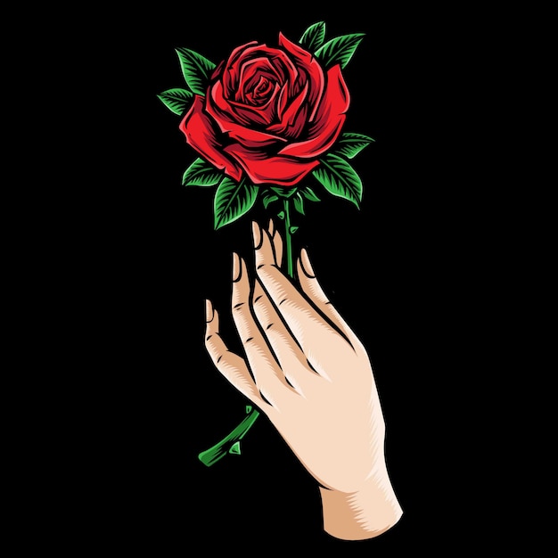 Mano Con Ilustración Rosa Vector Premium 6080