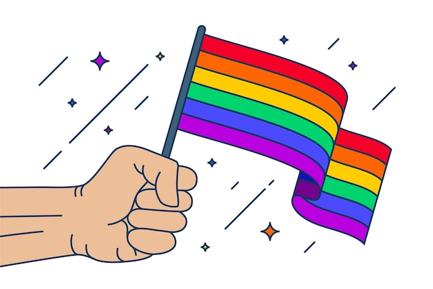 Mano que sostiene la bandera del día del orgullo Vector Gratis