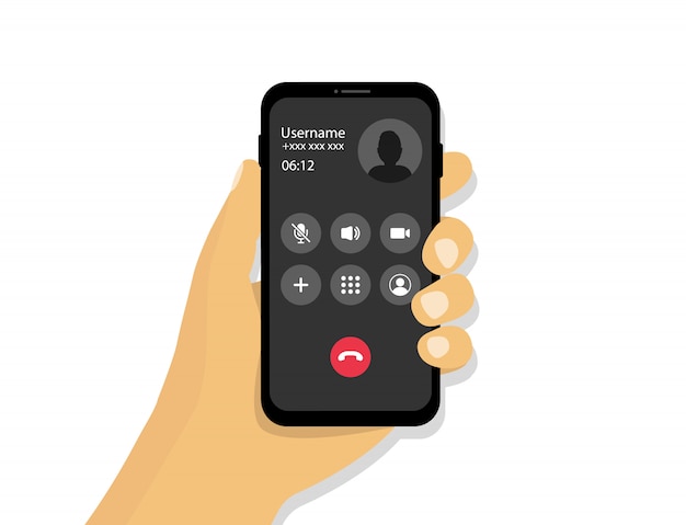 La mano sostiene un teléfono con una llamada entrante. interfaz de ...