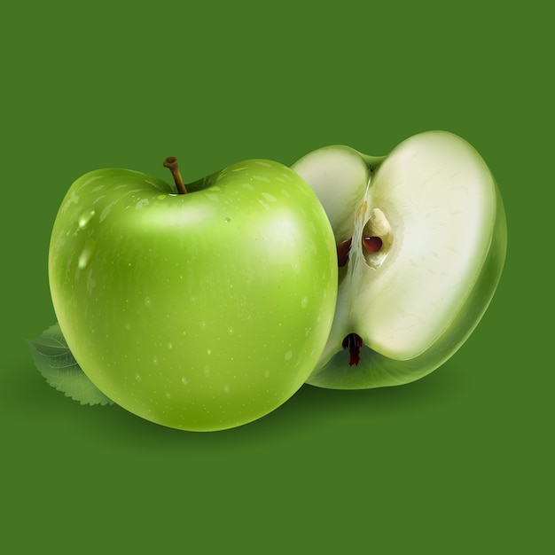 Manzanas Verdes Sobre Un Fondo Verde Vector Premium