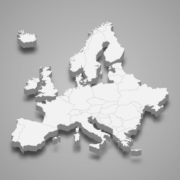 Mapa 3d De Europa Vector Premium