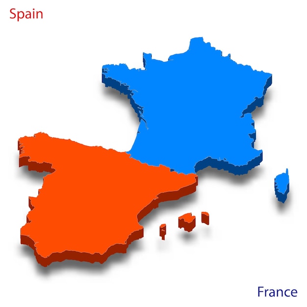 Mapa 3d De Las Relaciones Entre Espana Y Francia Vector Premium