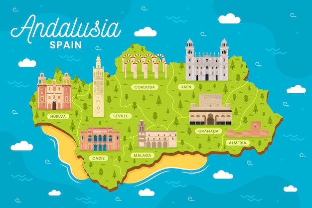 Mapa De Andalucía Con Hitos Ilustrados Vector Gratis 9445