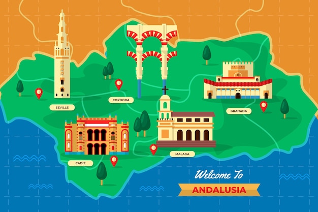 Mapa De Andalucía Con Hitos Vector Gratis 9089