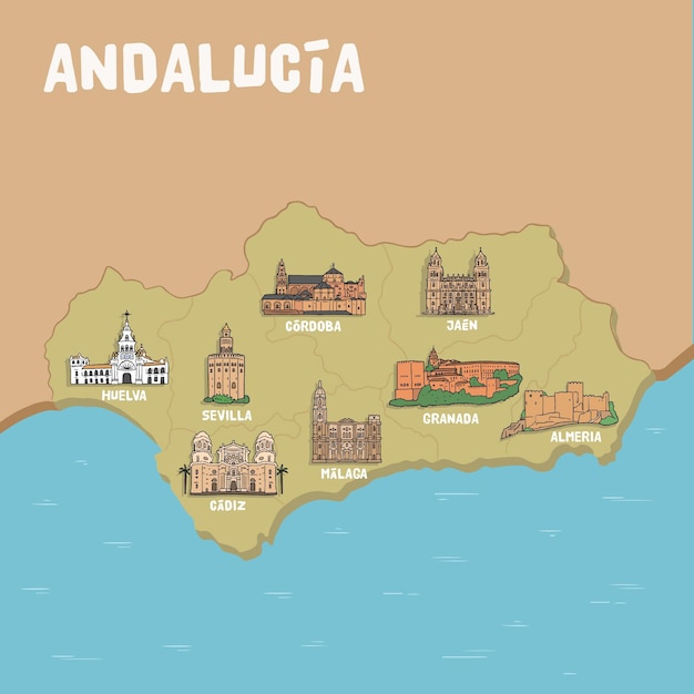 Mapa De Andalucía Con Hitos Vector Gratis 2079