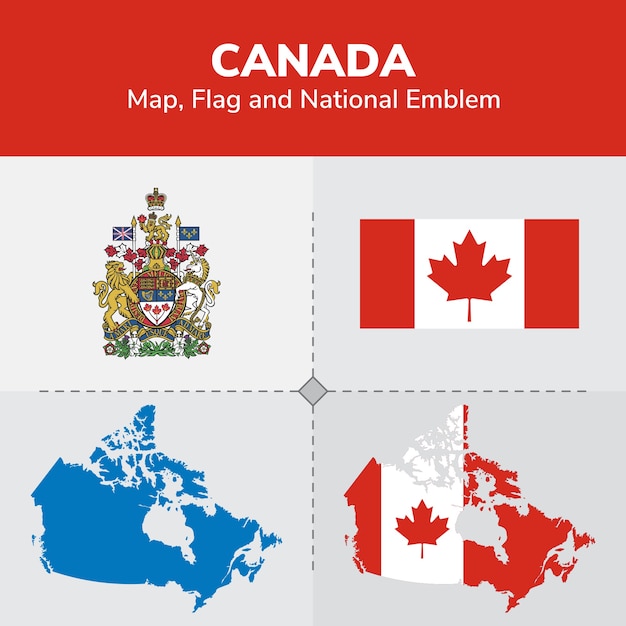 Mapa De Canadá Bandera Y Emblema Nacional Vector Premium