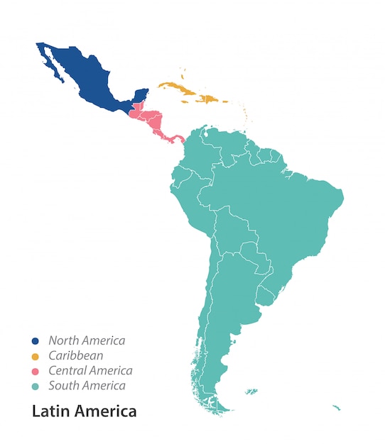 Mapa De Color De America Latina Vector Premium