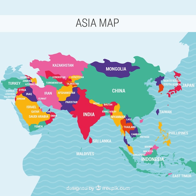 Vector Gratis | Mapa del continente de asia con diferentes colores