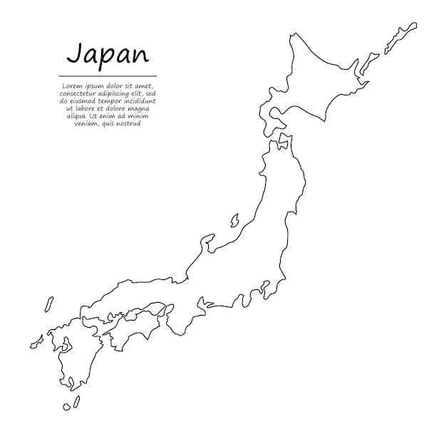 Mapa De Contorno Simple De Jap N En Estilo De L Nea De Dibujo Vector Premium