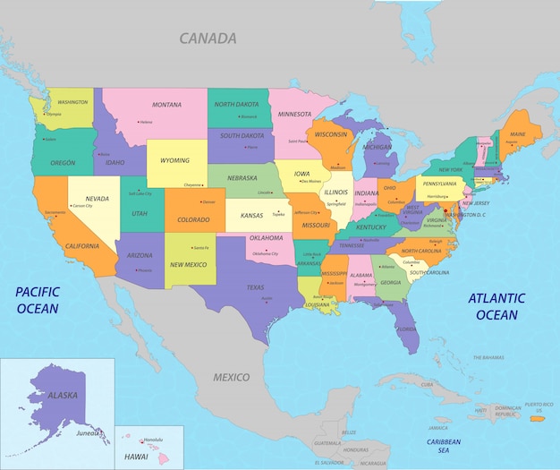 Mapa Estados Unidos De America Vector Premium