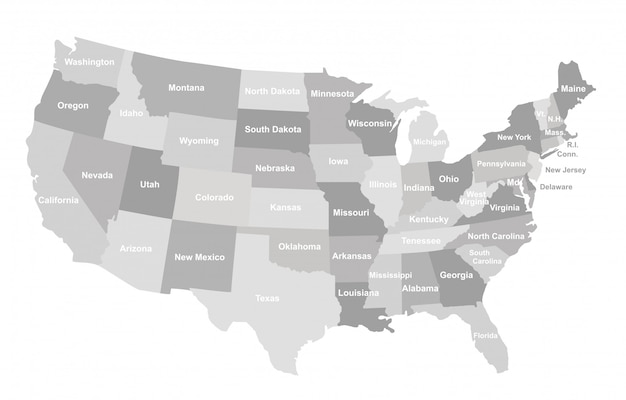 Mapa De Estados Unidos Gris Con Estados Vector Premium