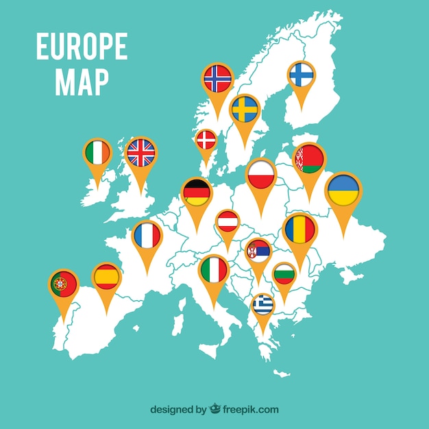 Mapa De Europa Con Banderas Vector Gratis