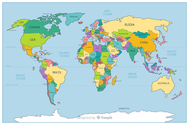 mapa de mundo Mapa geográfico del mundo político coloreado | Vector Gratis