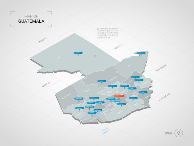 Mapa De Guatemala Isométrico Ilustración De Mapa Estilizado Con Ciudades Fronteras Capitales 6970