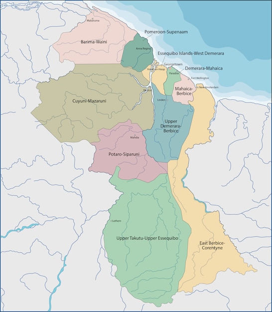 Mapa De Guyana Vector Premium