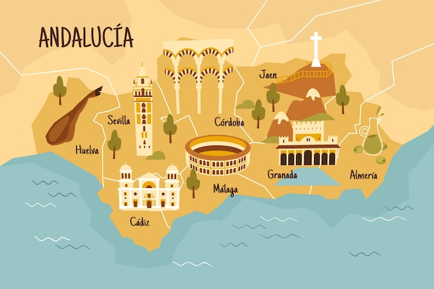 Mapa Ilustrado De Andalucía Con Hitos Interesantes Vector Gratis 8629