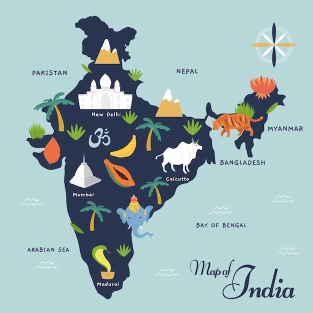 Mapa De India Dibujado A Mano Vector Gratis