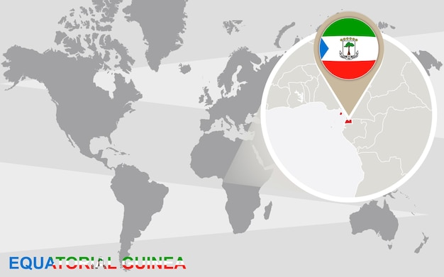 Mapa Mundial Con Guinea Ecuatorial Ampliada Bandera Y Mapa De Guinea