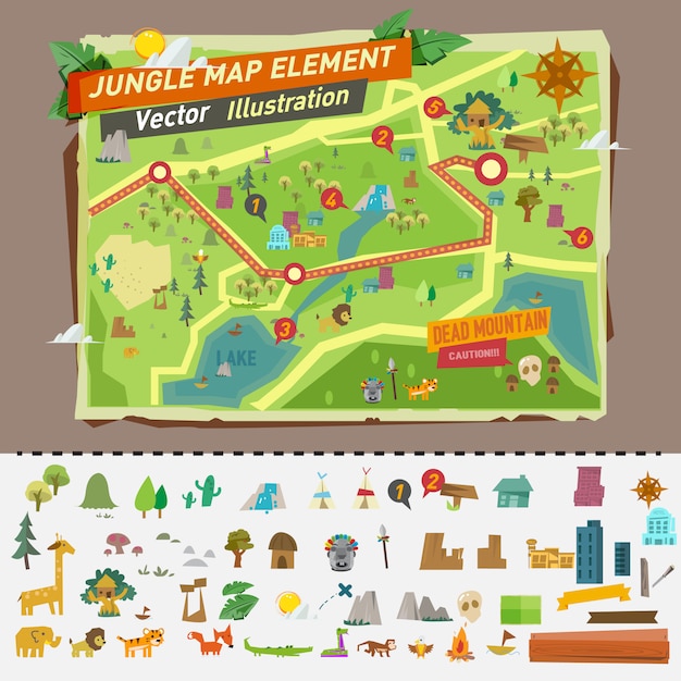 Mapa De La Selva Con Elementos Gráficos Vector Premium 8825