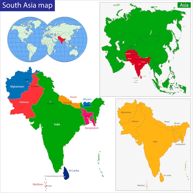 Mapa Del Sur De Asia Vector Premium 