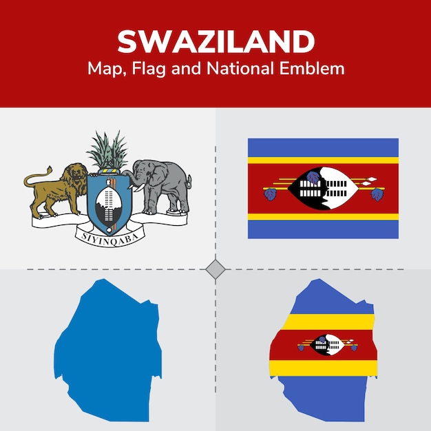 Mapa De Swazilandia Bandera Y Emblema Nacional Vector Premium