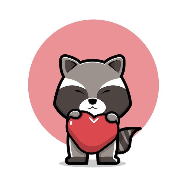 Mapache Lindo Con Ilustración De Icono De Dibujos Animados De Corazón