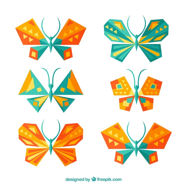 Mariposas Geometricas En Colores Naranja Y Verde Vector Gratis