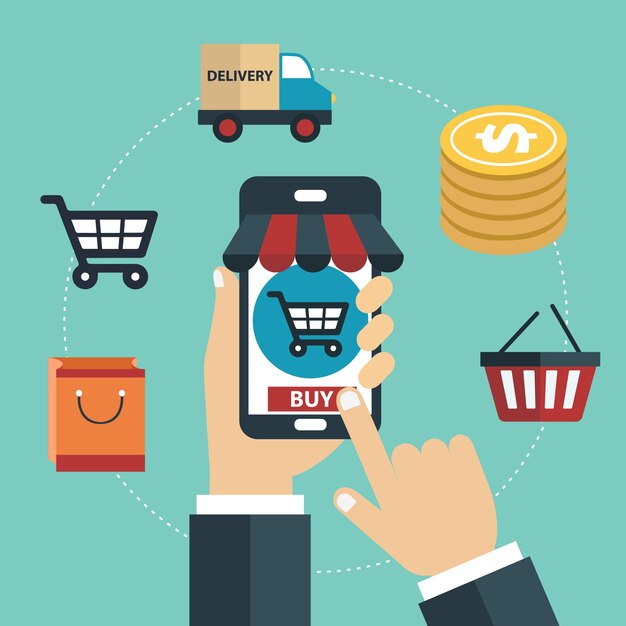 Marketing móvil y compras móviles | Vector Premium