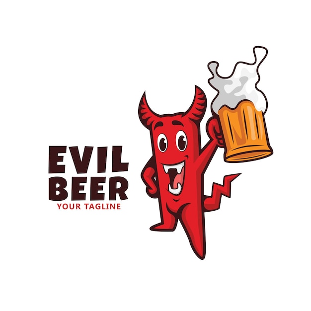 Mascota Del Logotipo De La Cerveza Del Diablo Sonriendo Malvado Vector Premium