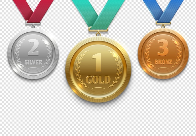 Medallas Olímpicas De Oro Plata Y Bronce Conjunto De Premios De Honor Ganador Vector Premium 3891