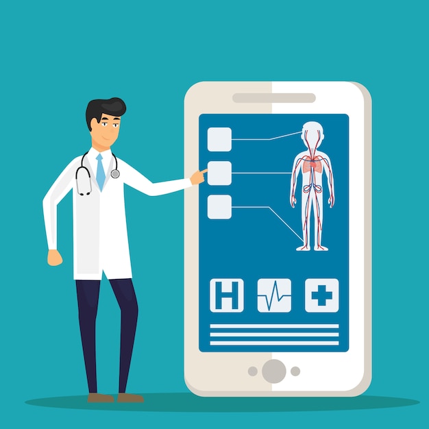 Médicos Que Examinan A Un Paciente Usando Una Aplicación Médica En Un Teléfono Inteligente 9164