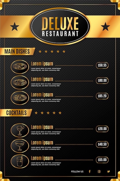 Menú De Restaurante De Lujo Digital Vector Gratis