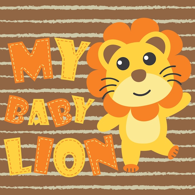 Mi Leon Bebe Sobre Fondo Marron Vector De Dibujos Animados Vector Premium