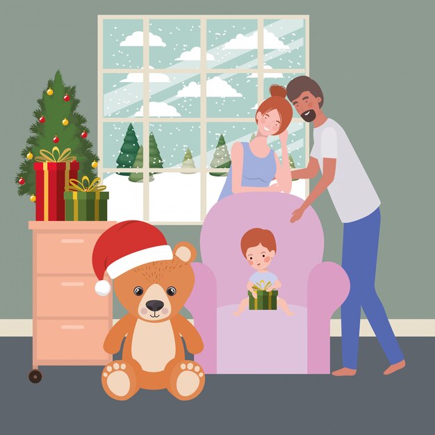 Miembros de la familia celebrando la navidad | Vector Premium