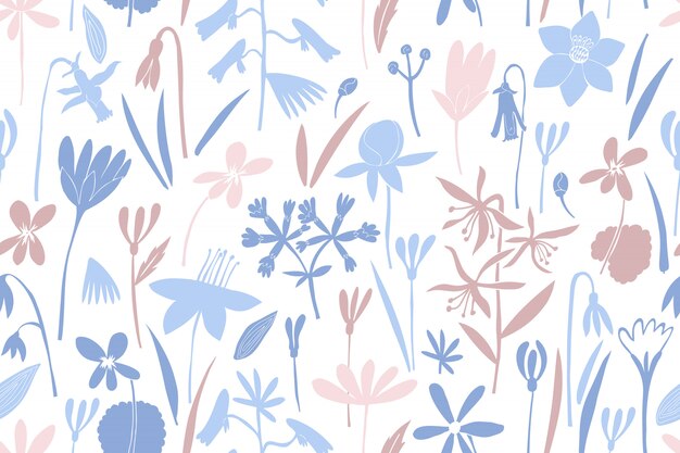 Modelo inconsútil del vector del color de las flores de la primavera. Vector Premium