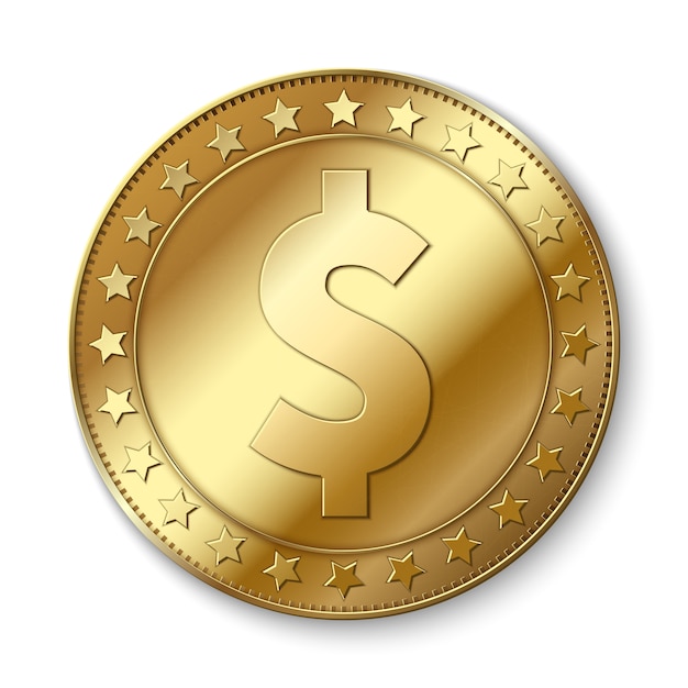 Download Moneda realista del vector del dólar del oro 3d aislada en blanco. símbolo de abundancia de ...