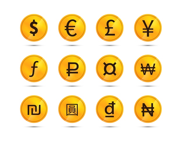 Monedas Con Signos De Moneda Vector Premium