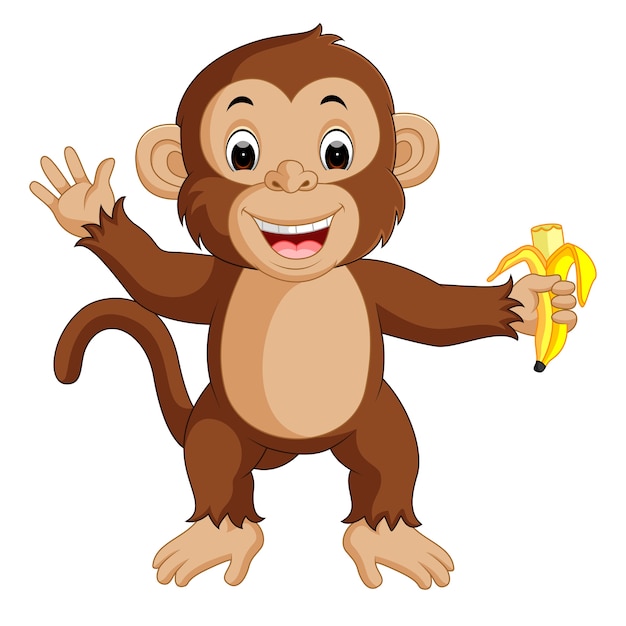 Mono lindo de dibujos animados comiendo plátano | Vector Premium
