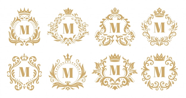Monograma De Lujo Logo De Corona Vintage Monogramas Ornamentales Dorados Y Conjunto De Vectores De Ornamento De Corona Heraldica Vector Premium Assine a envato elements para fazer downloads ilimitados de graphics por uma única taxa mensal. https www freepik es profile preagreement getstarted 7777238